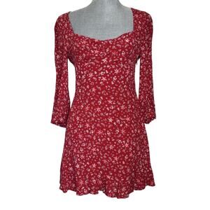 Zara Red Floral Mini Dress Size Small Western Boho Rodeo Festival Ditsy Floral